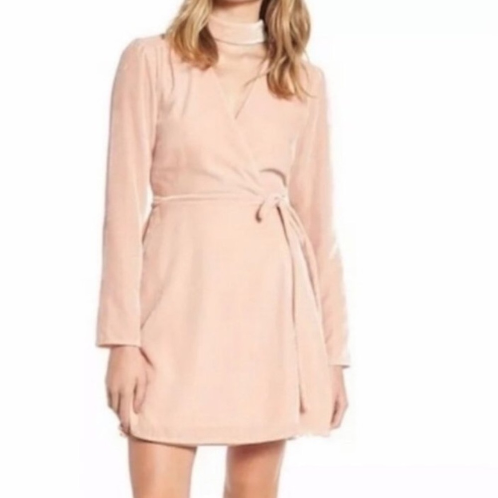 WAYF Velvet Choker Wrap Mini Dress, Size Small